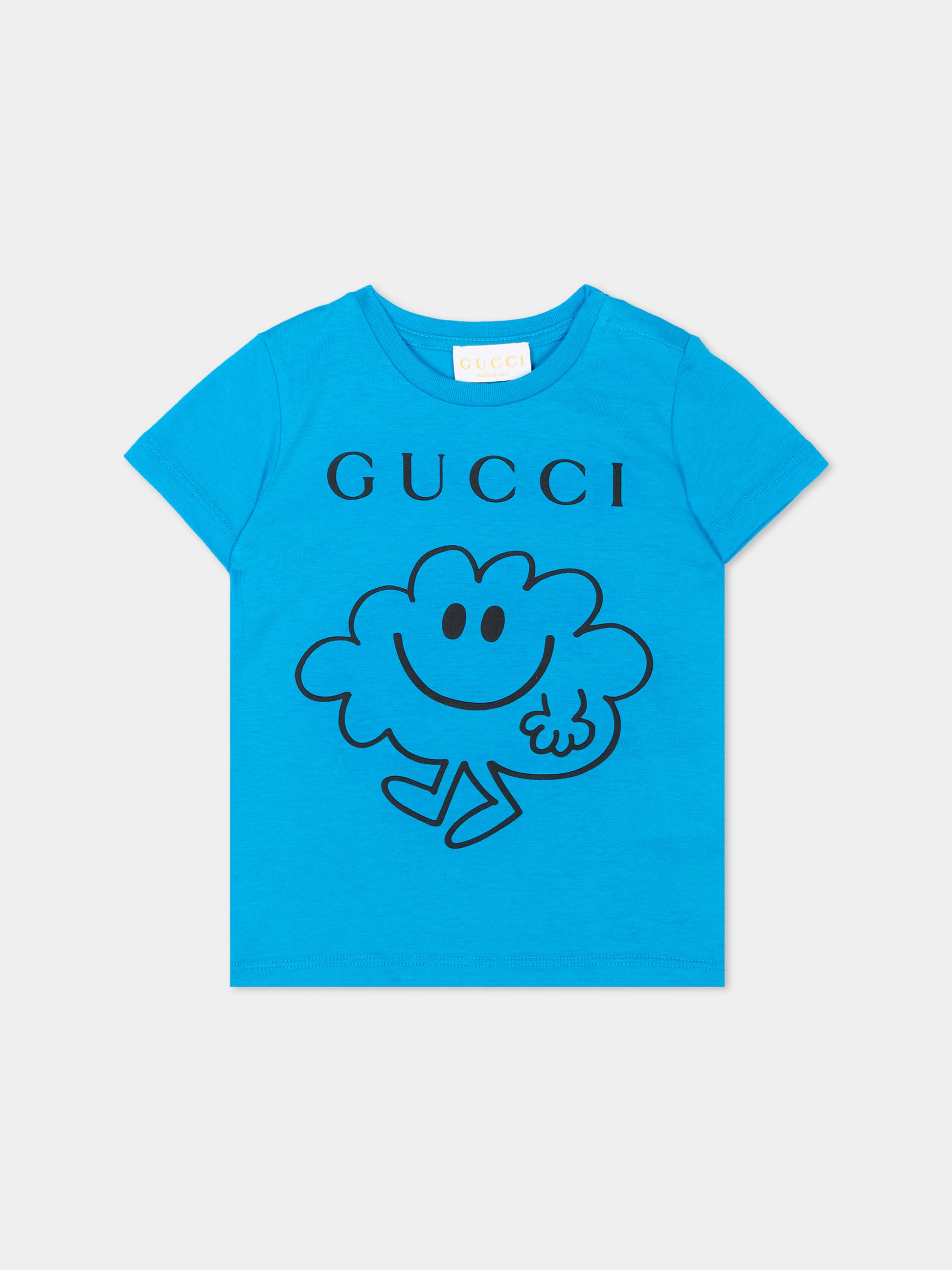 T-shirt celeste per neonato con stampa,Gucci Kids,834576 XJHPY 4071