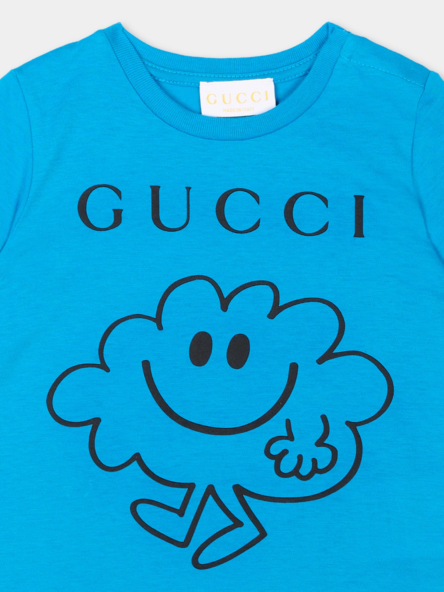 T-shirt celeste per neonato con stampa,Gucci Kids,834576 XJHPY 4071