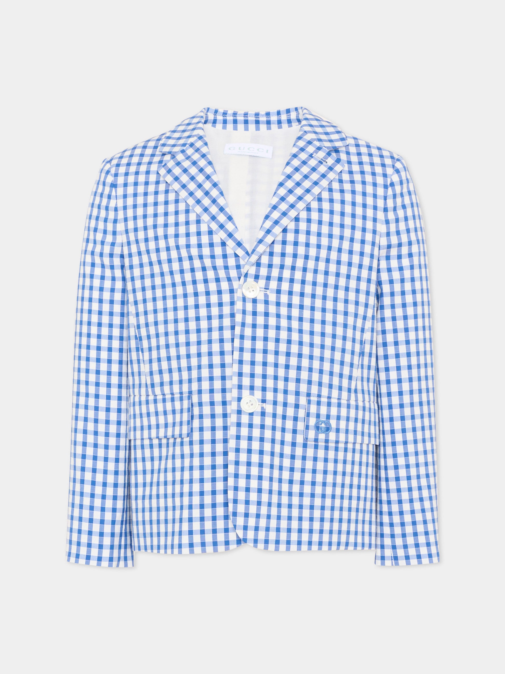 Giacca blu per bambino a quadri vichy con logo,Gucci Kids,848674 XWA75 4337