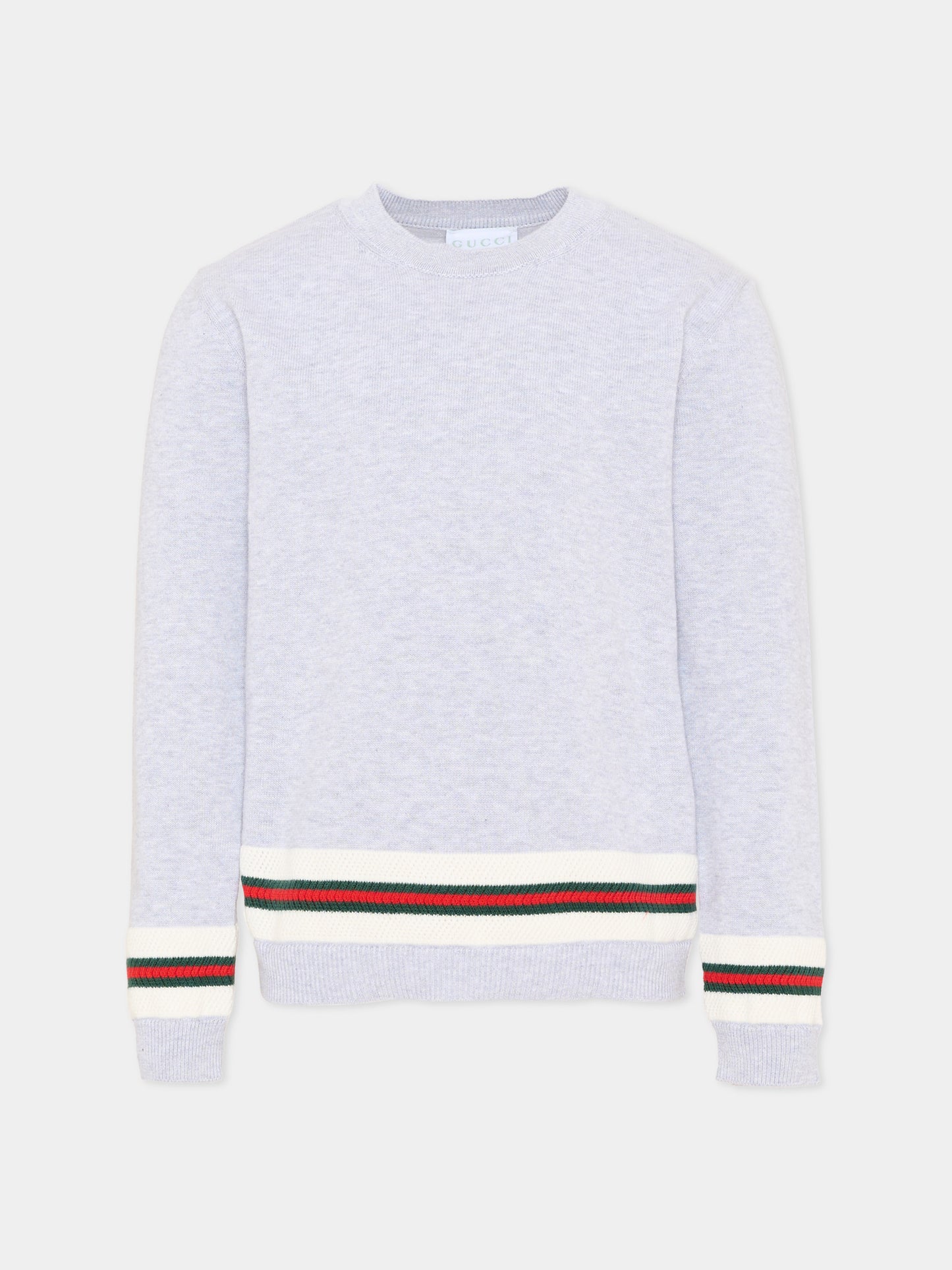 Maglione grigio per bambino con righe Web,Gucci Kids,851146 XKFDC 1070