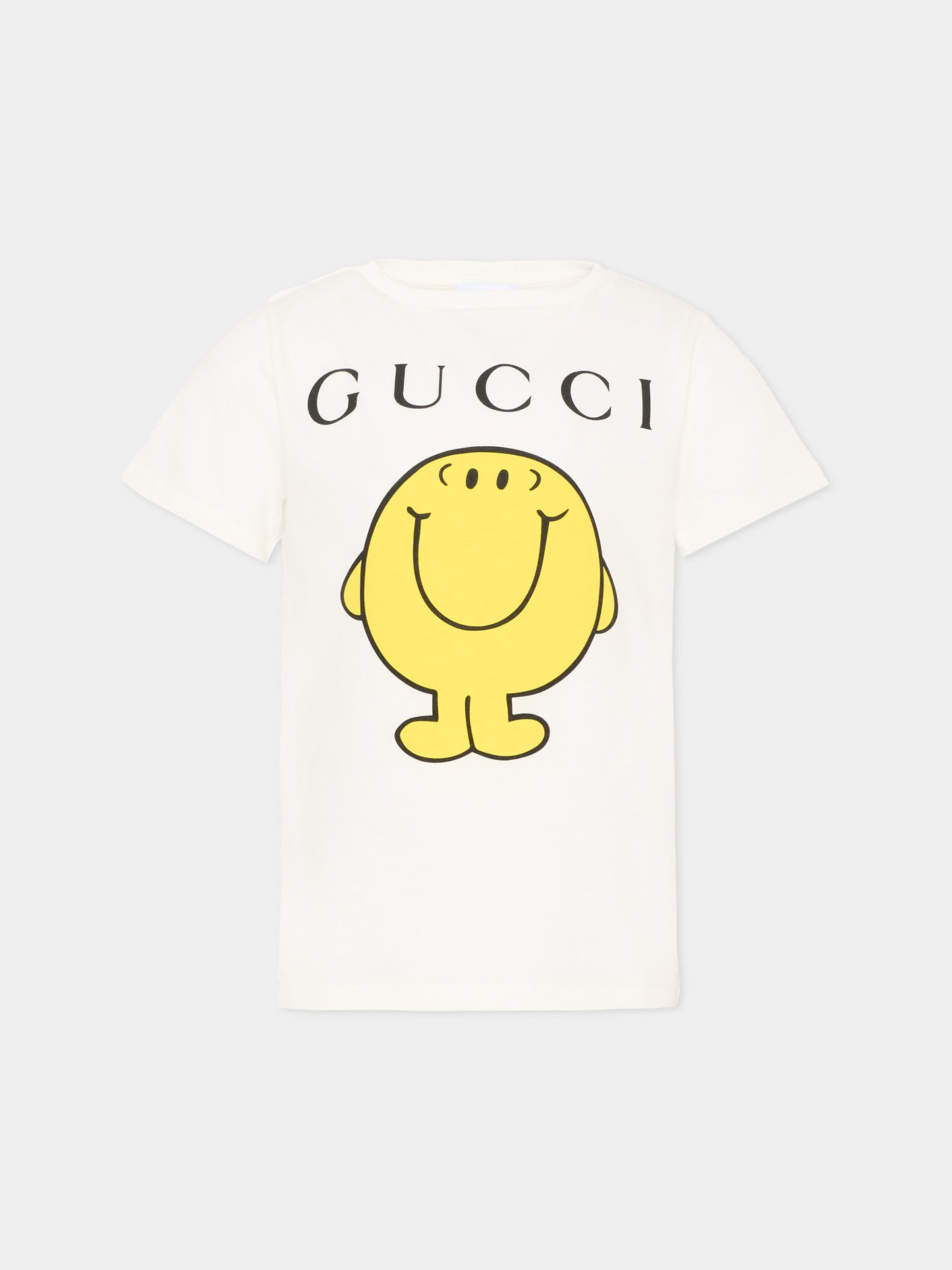 T-shirt bianca per bambini con Mr. Happy,Gucci Kids,547559 XJHPA 9214
