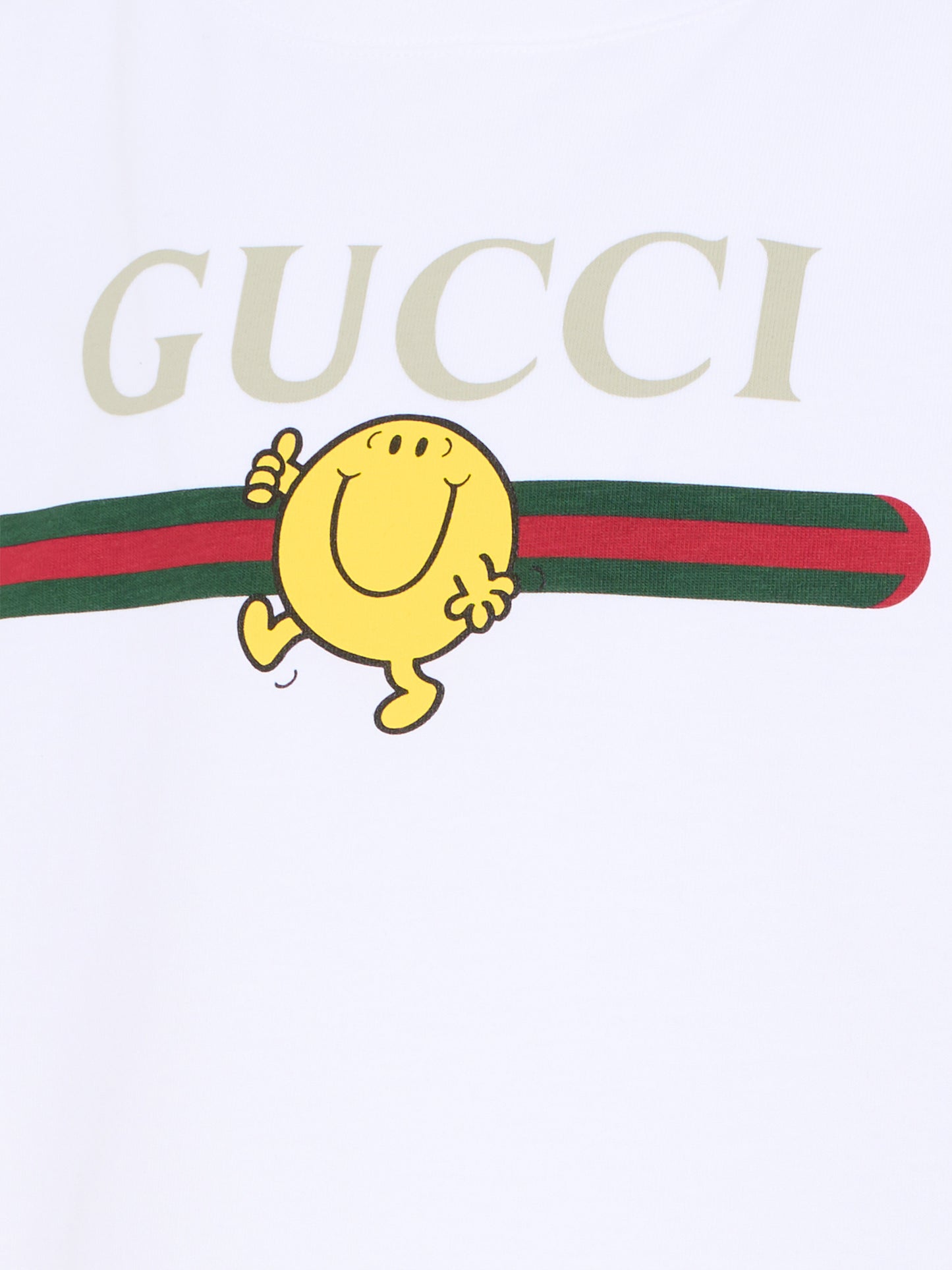 T-shirt bianca per bambini con logo e Mr Happy,Gucci Kids,575114 XJHPS 9320