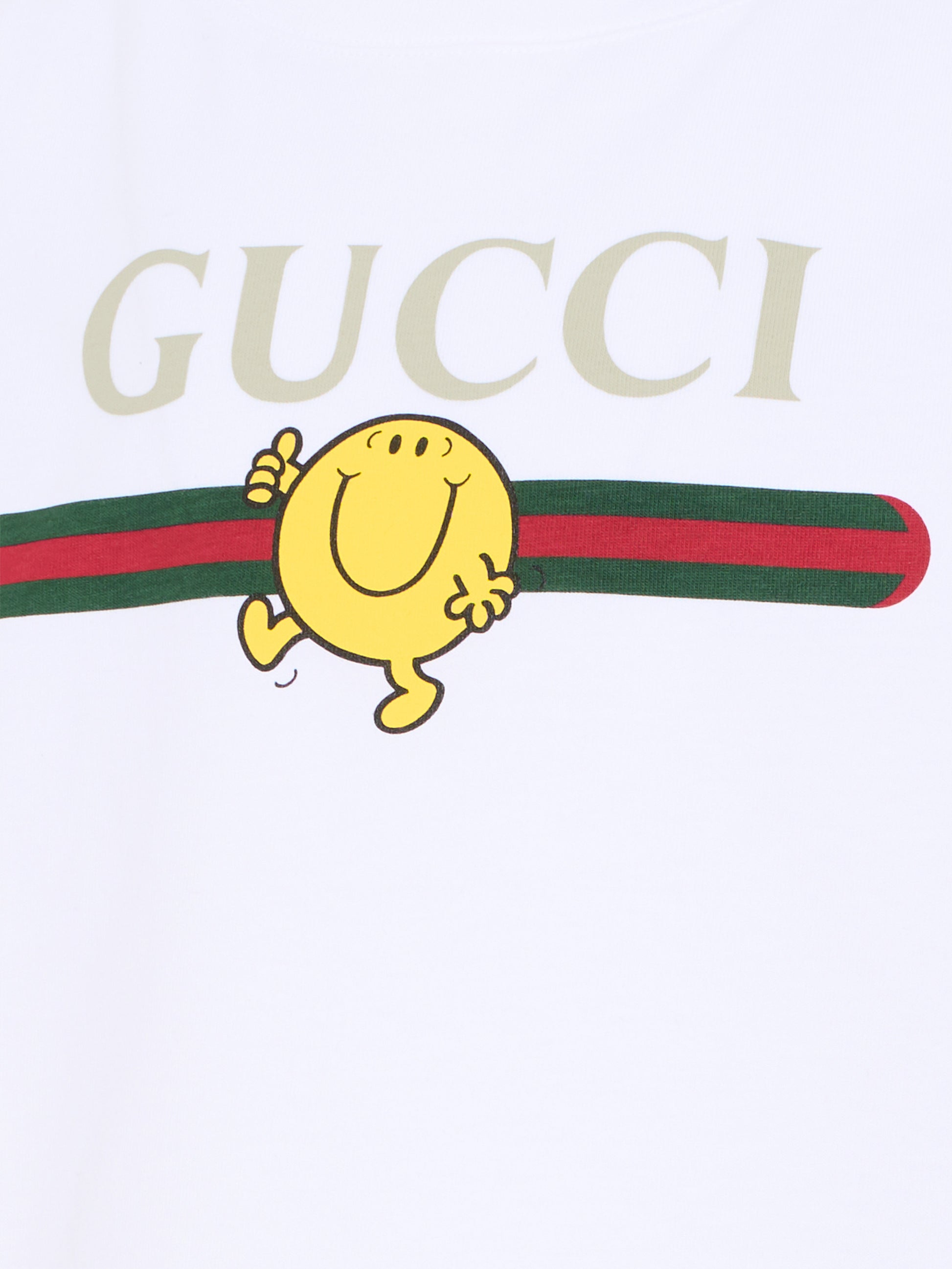 T-shirt bianca per bambini con logo e Mr Happy,Gucci Kids,575114 XJHPS 9320