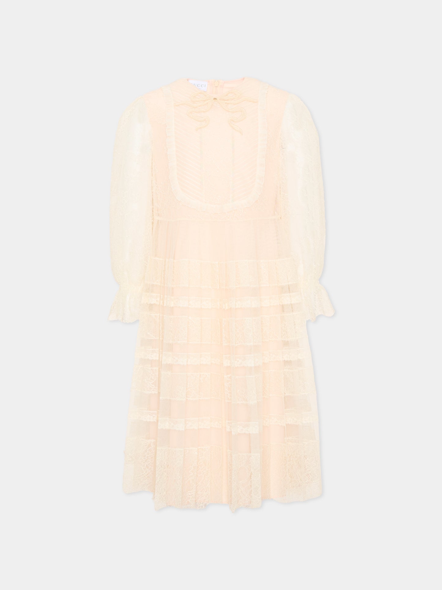 Abito avorio per bambina in tulle e pizzo,Gucci Kids,851445 ZAR7H 9001