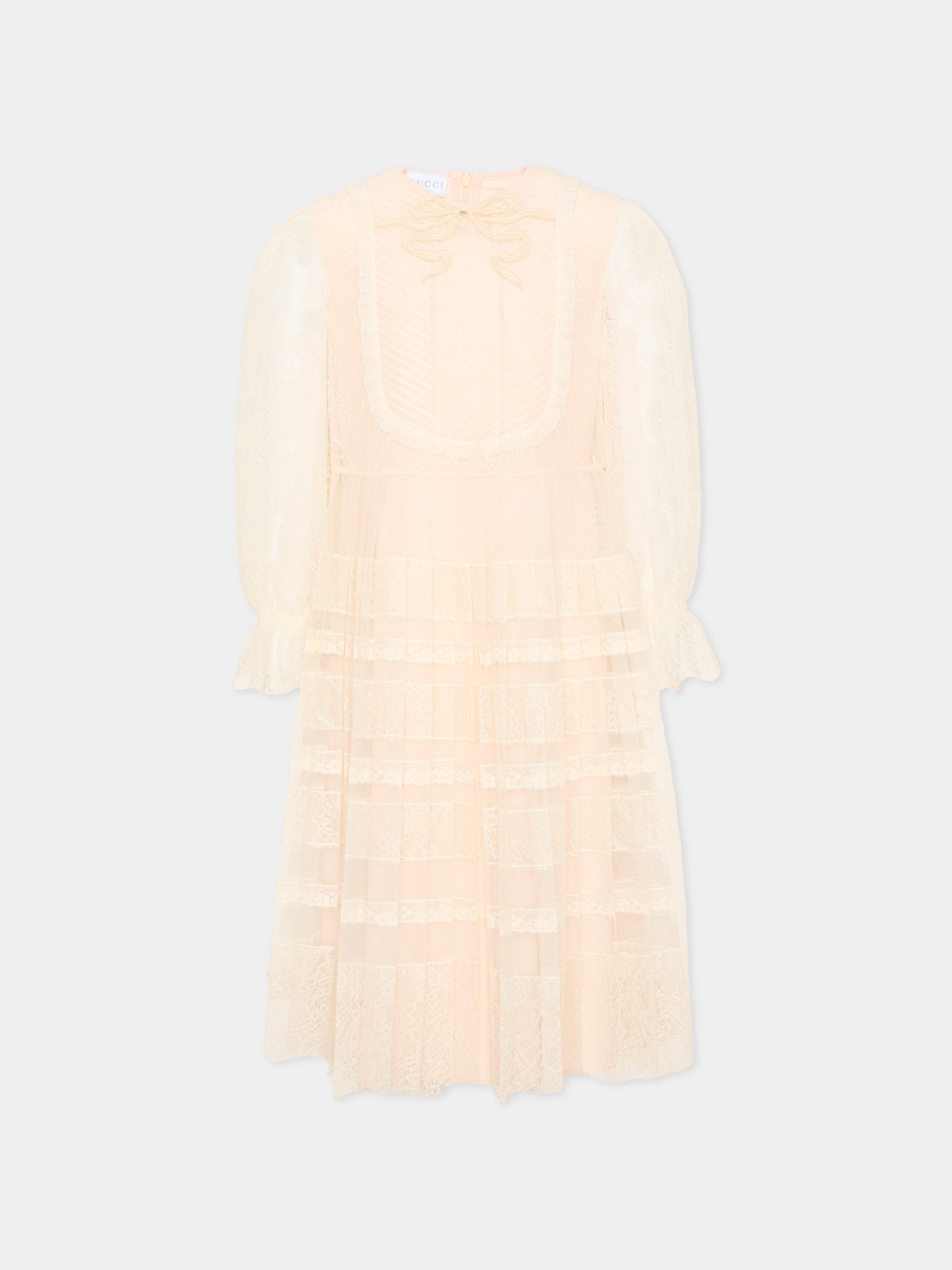 Abito avorio per bambina in tulle e pizzo,Gucci Kids,851445 ZAR7H 9001