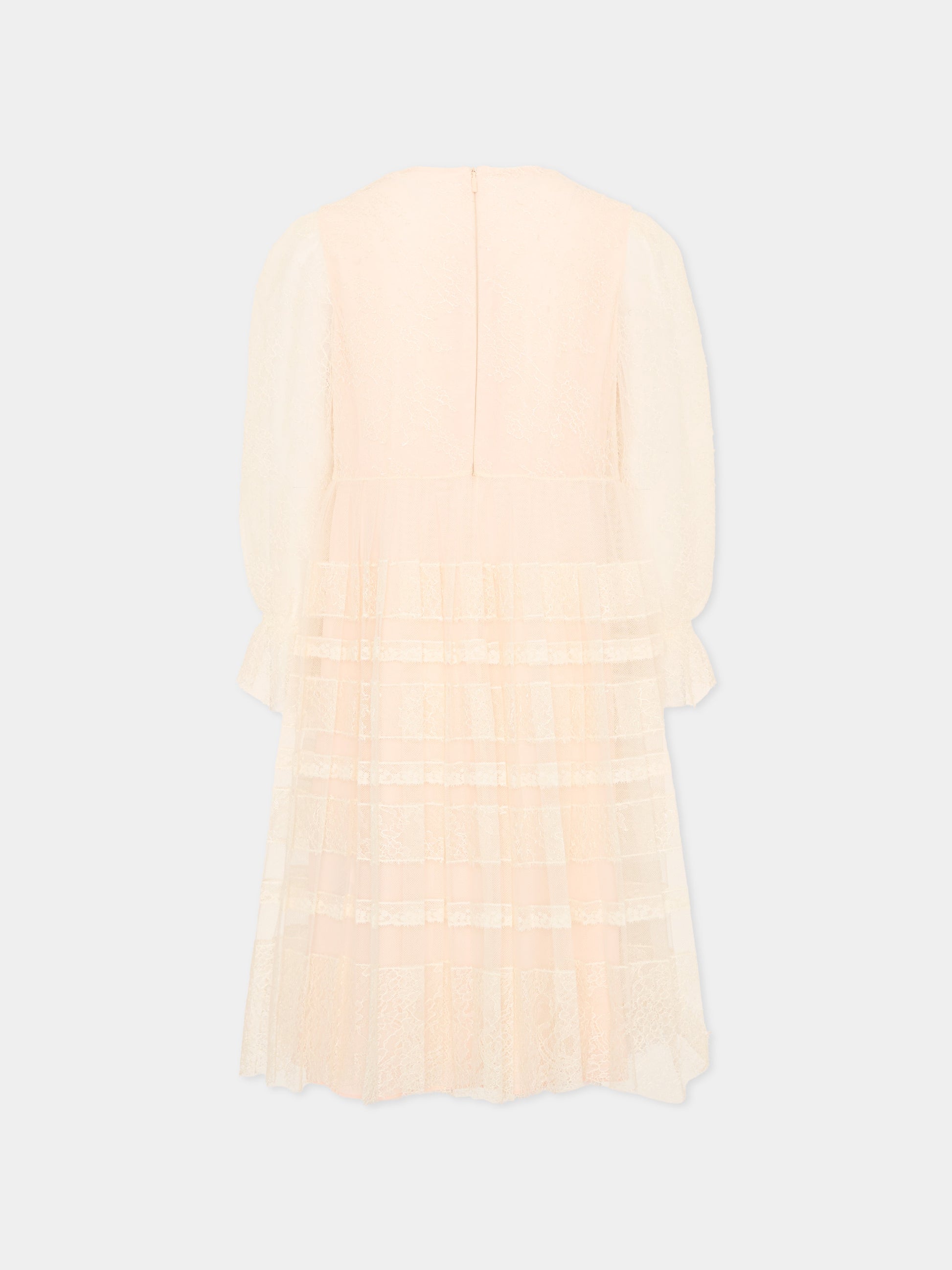 Abito avorio per bambina in tulle e pizzo,Gucci Kids,851445 ZAR7H 9001