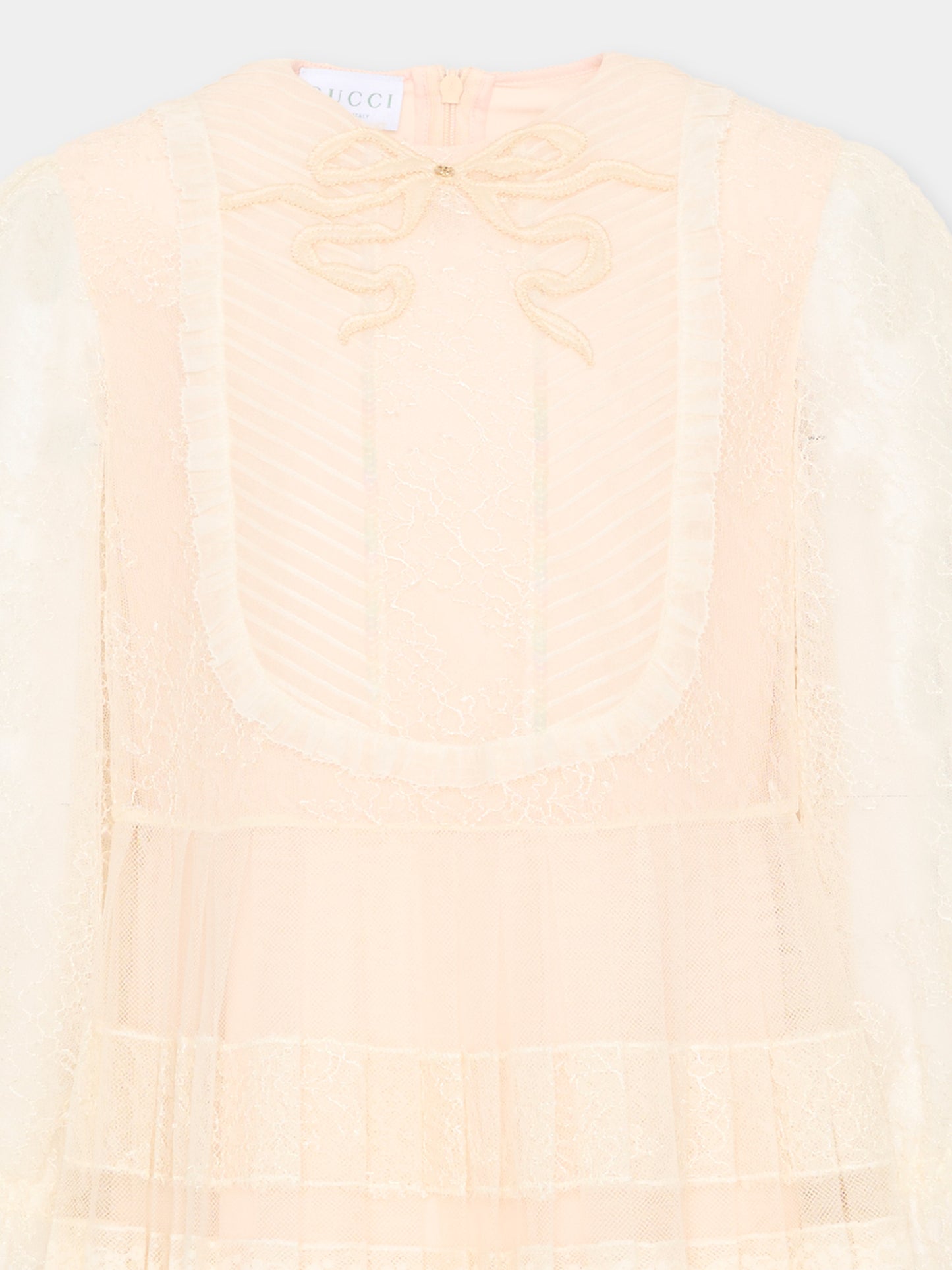 Abito avorio per bambina in tulle e pizzo,Gucci Kids,851445 ZAR7H 9001