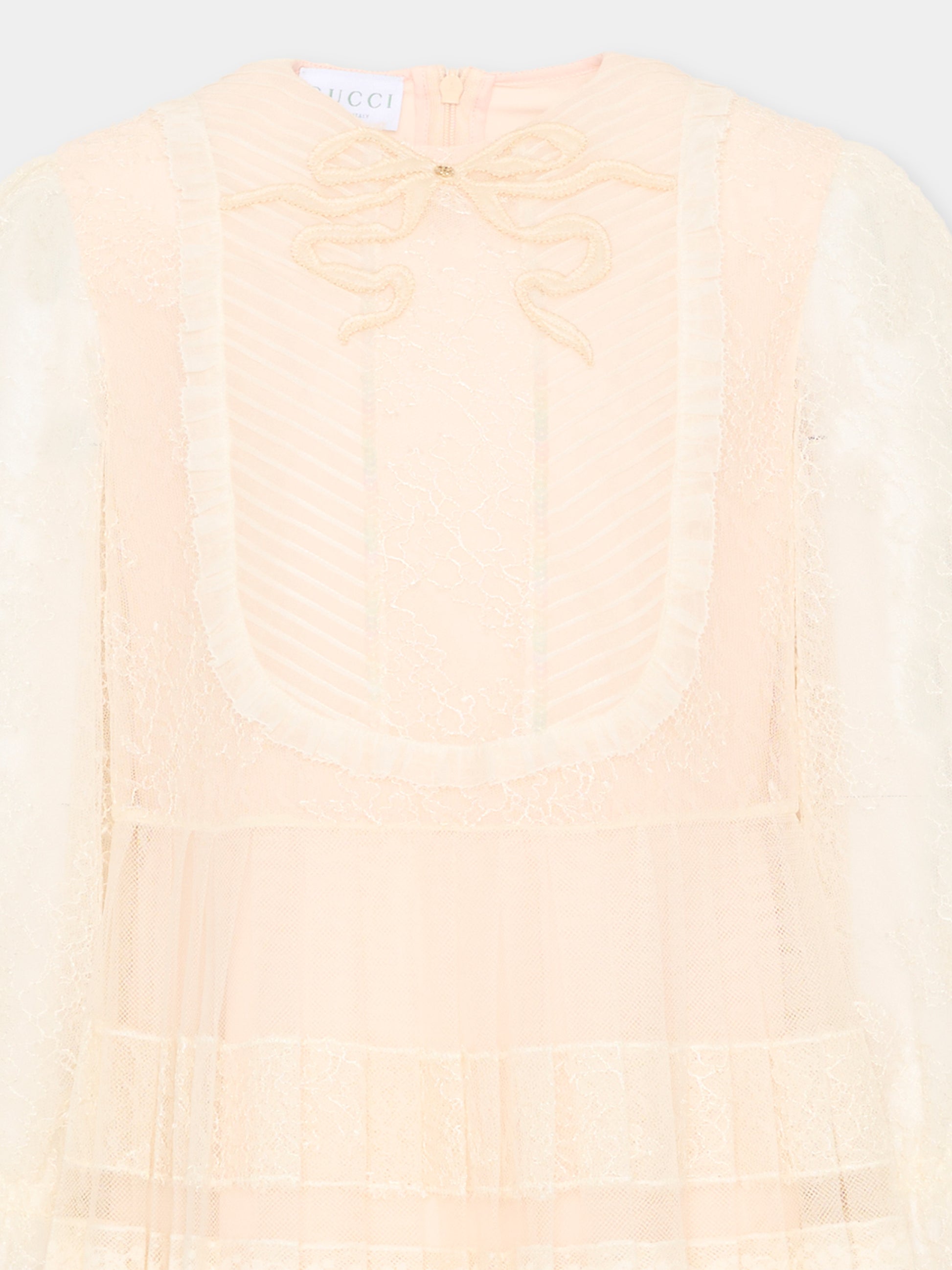 Abito avorio per bambina in tulle e pizzo,Gucci Kids,851445 ZAR7H 9001