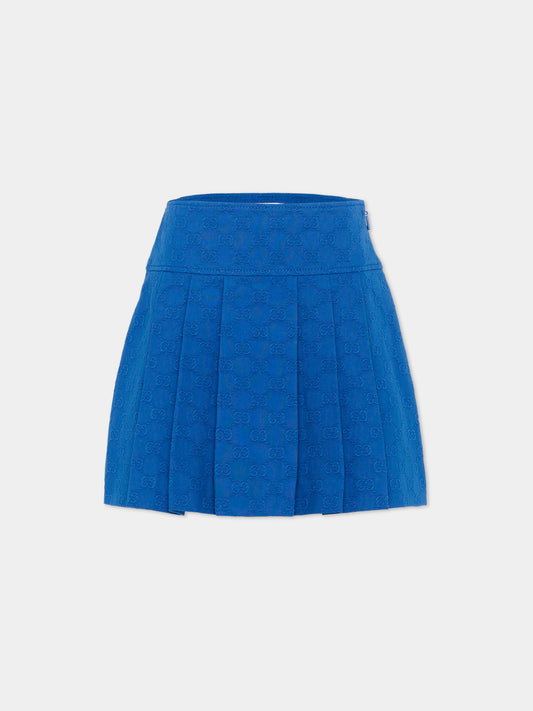 Gonna blu per bambina con monogram GG,Gucci Kids,856520 ZASYD 4282