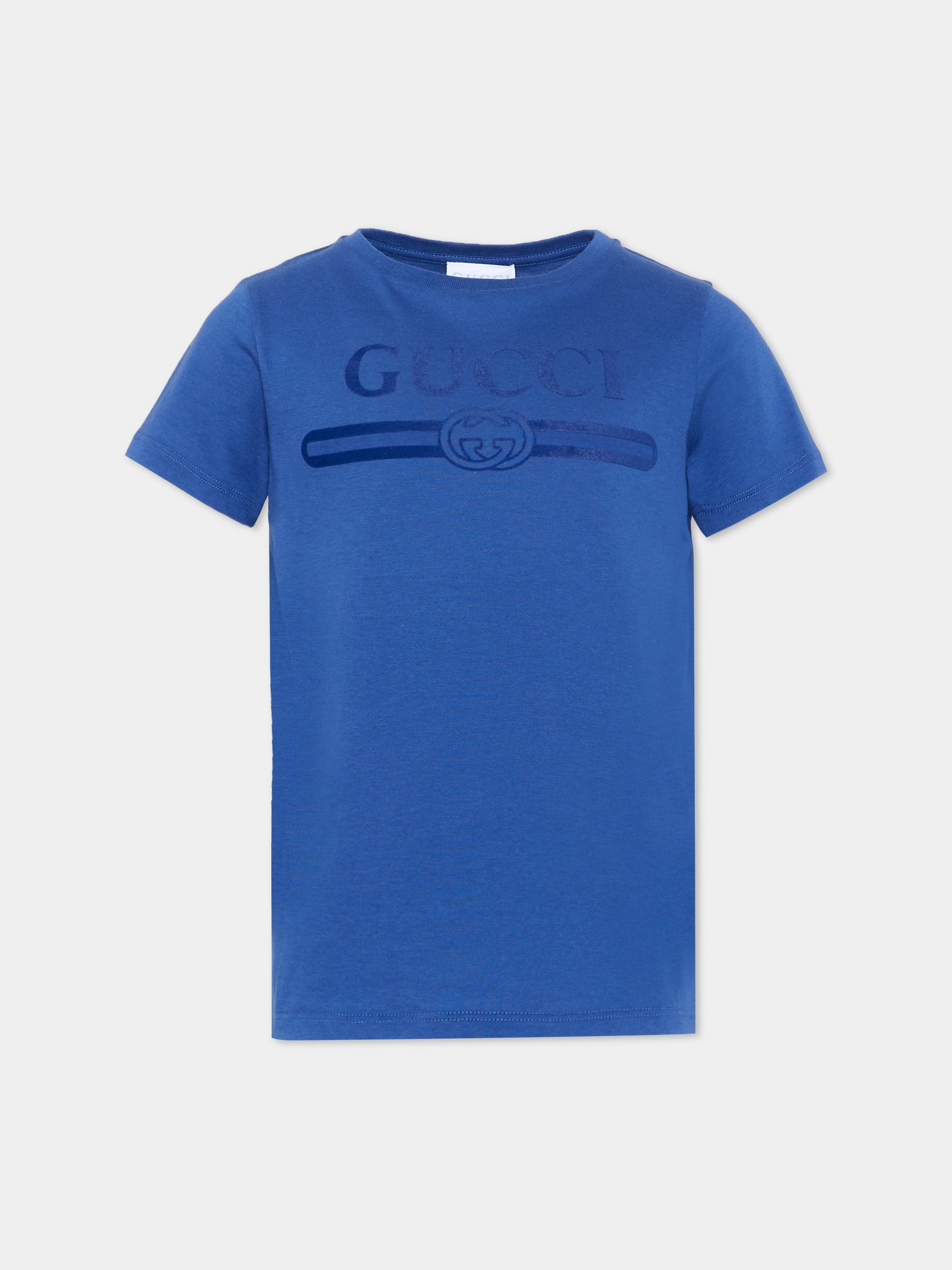 T-shirt blu per bambini con logo,Gucci Kids,547559 XJHO5 4118
