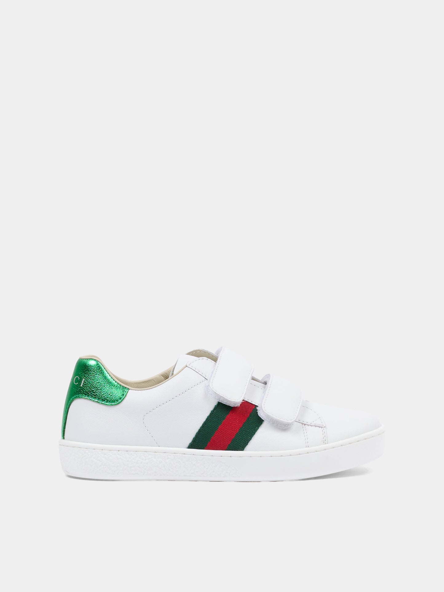 Sneakers bianche per bambini con dettaglio Web,Gucci Kids,455448 CPWP0 9085