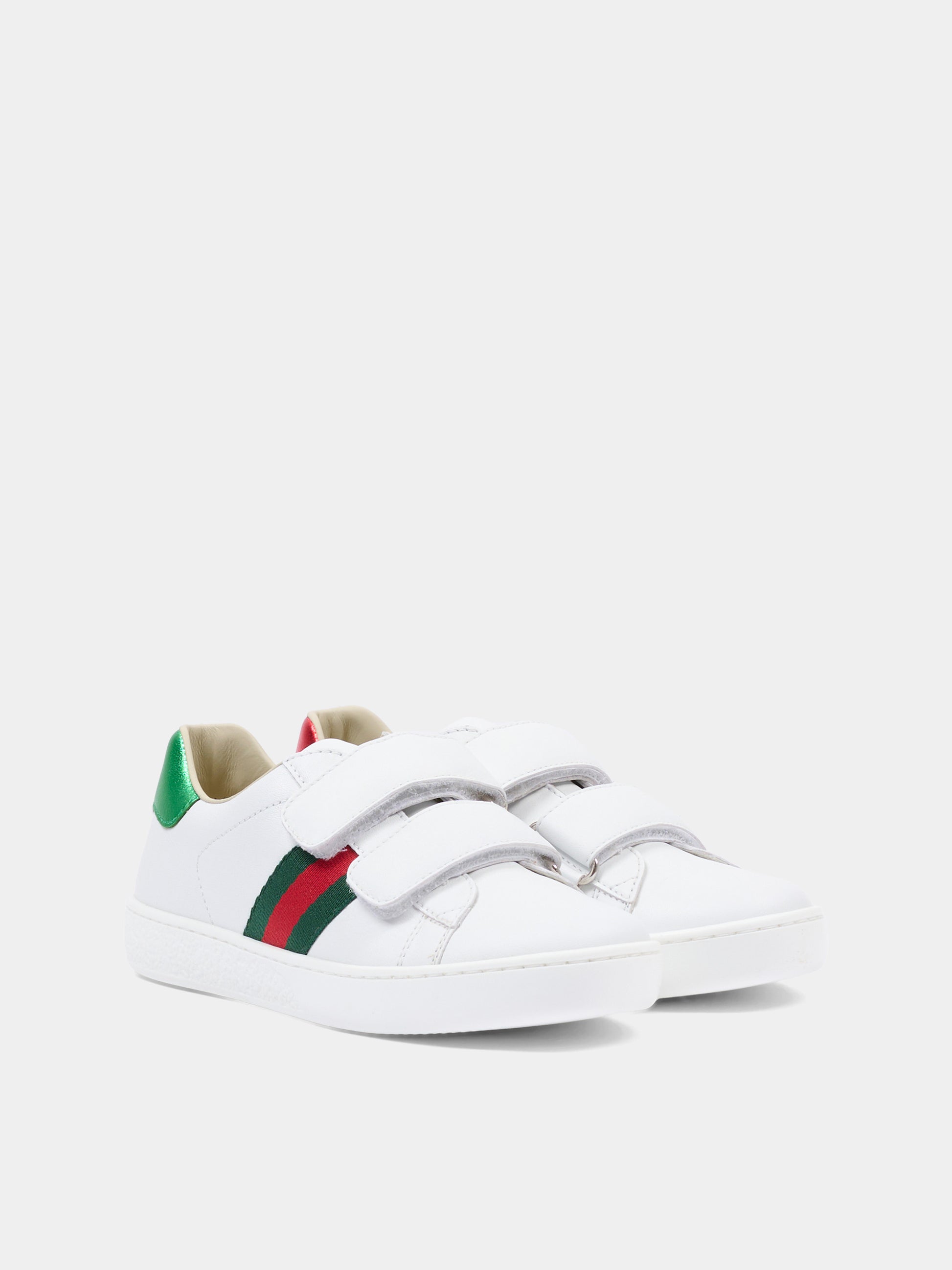 Sneakers bianche per bambini con dettaglio Web,Gucci Kids,455448 CPWP0 9085