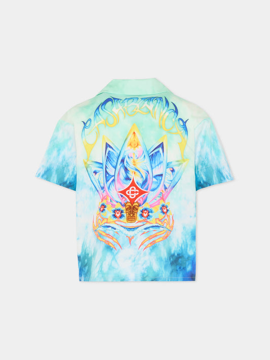 Camicia multicolor per bambino con stampa fiore di loto,Casablanca,KSP26 SH 180 01 EX BC