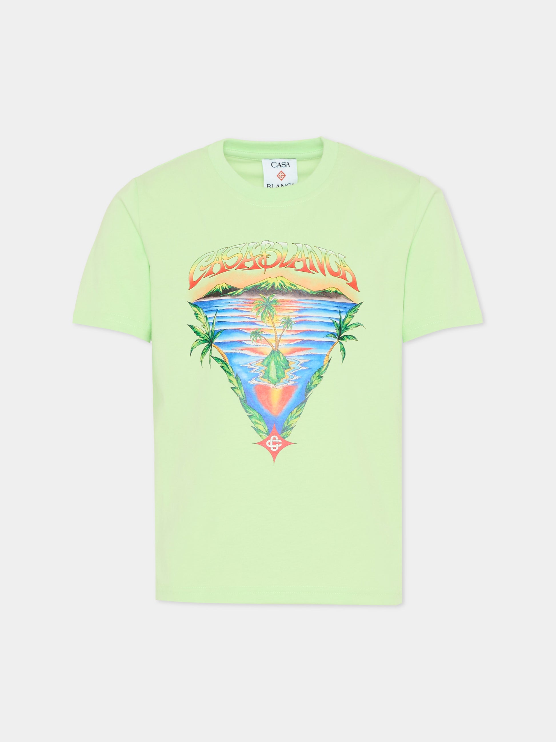 T-shirt verde per bambini con stampa isola,Casablanca,KSP26 JTS 038 02 EX BC