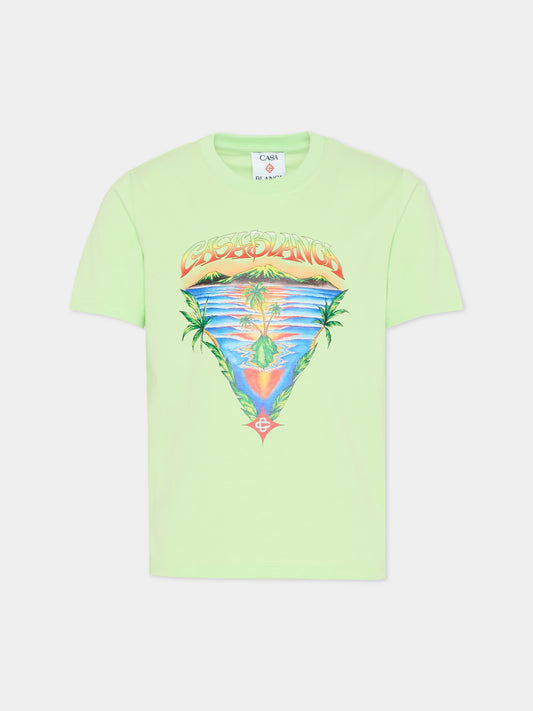 T-shirt verde per bambini con stampa isola,Casablanca,KSP26 JTS 038 02 EX BC