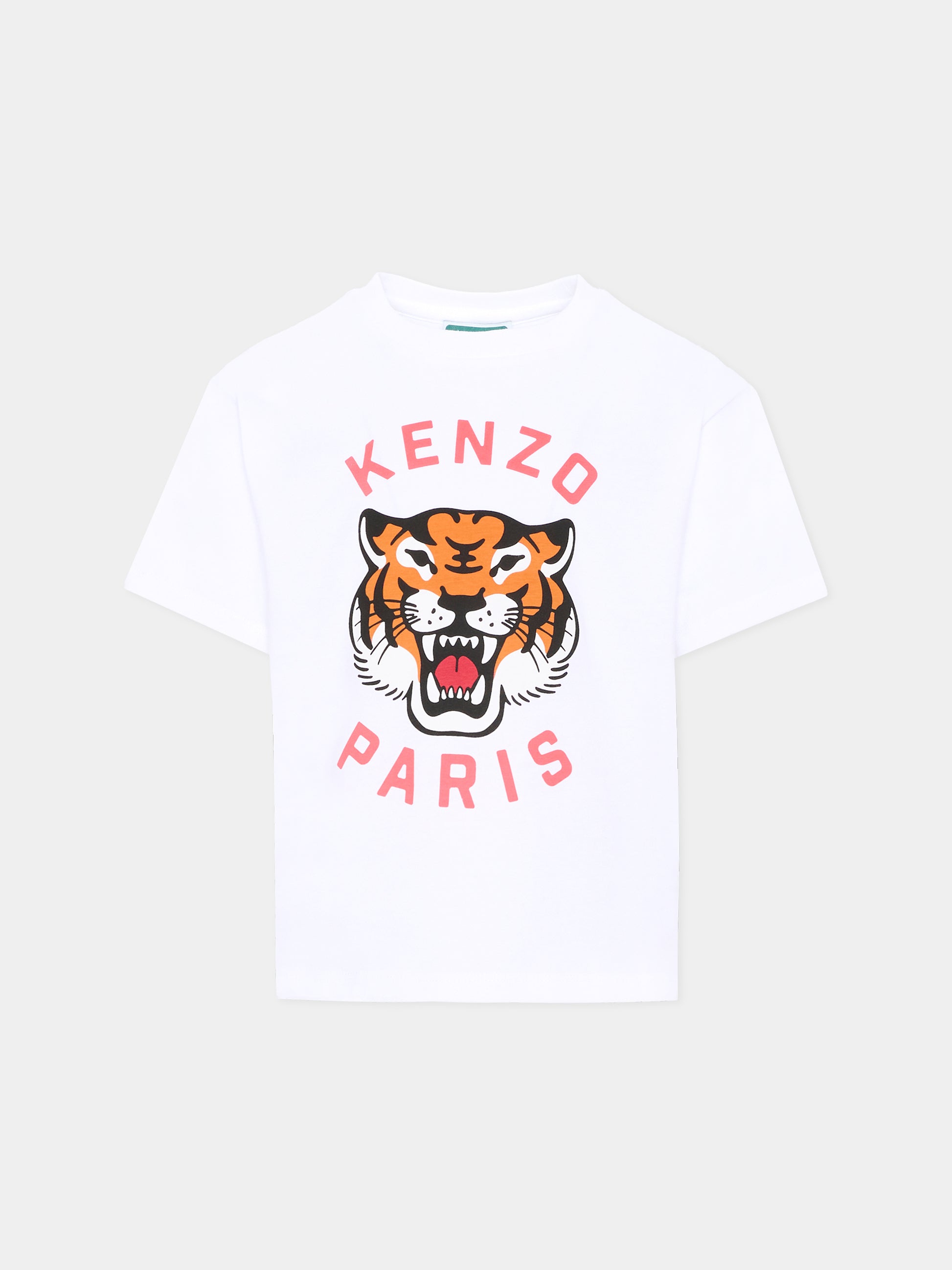 T-shirt bianca per bambini con Lucky Tiger,Kenzo Kids,K61676 10P