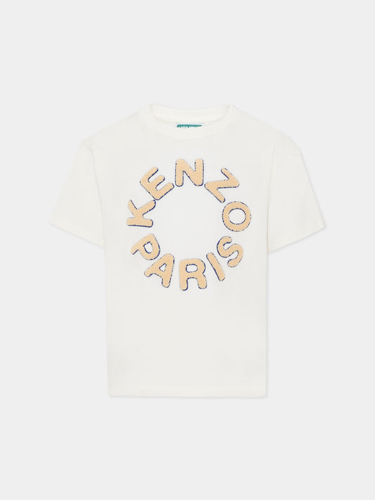 T-shirt avorio per bambini con logo,Kenzo Kids,K61699 117