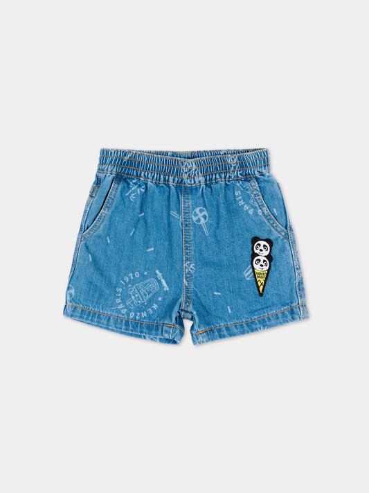 Shorts denim per neonati con patch panda,Kenzo Kids,K61710 Z45