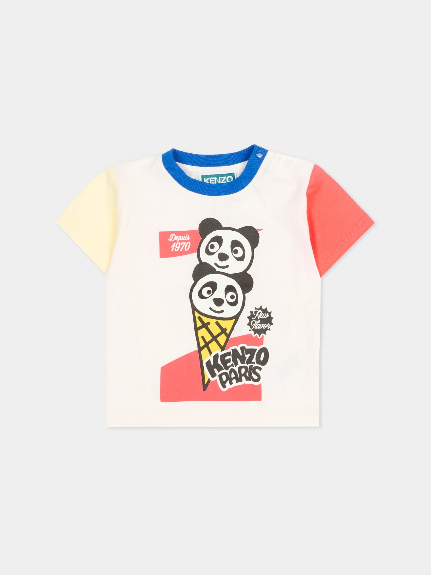 T-Shirt multicolor per neonato con stampa panda e logo,Kenzo Kids,K61717 117