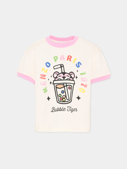 T-Shirt bianca Bubble Tiger per bambina,Kenzo Kids,K61770 117