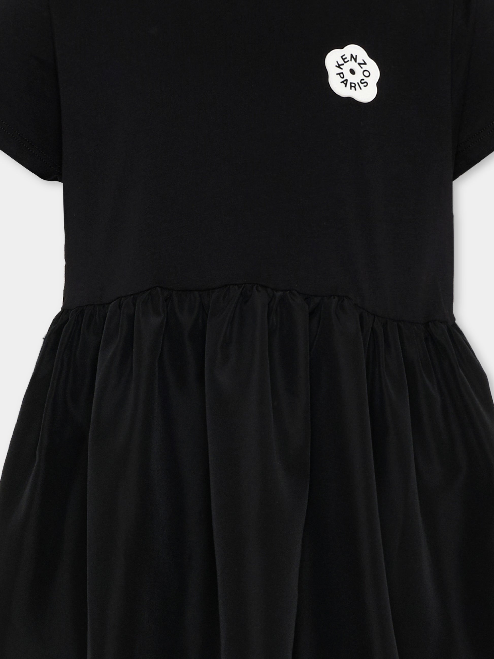 Vestito nero per bambina con logo papavero,Kenzo Kids,K61781 09B