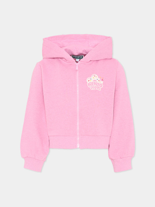 Felpa rosa melange per bambina con logo,Kenzo Kids,K61788 47F