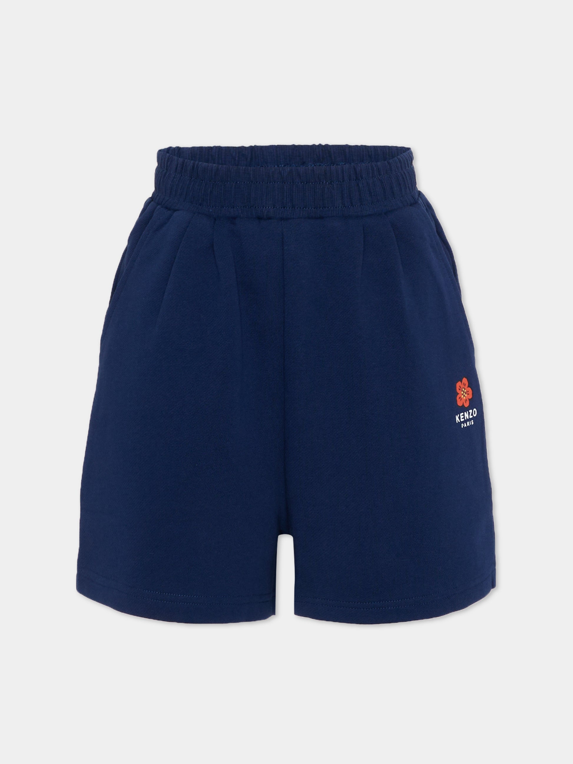 Shorts sportivi blu per bambina con fiore Boke,Kenzo Kids,K61797 84N