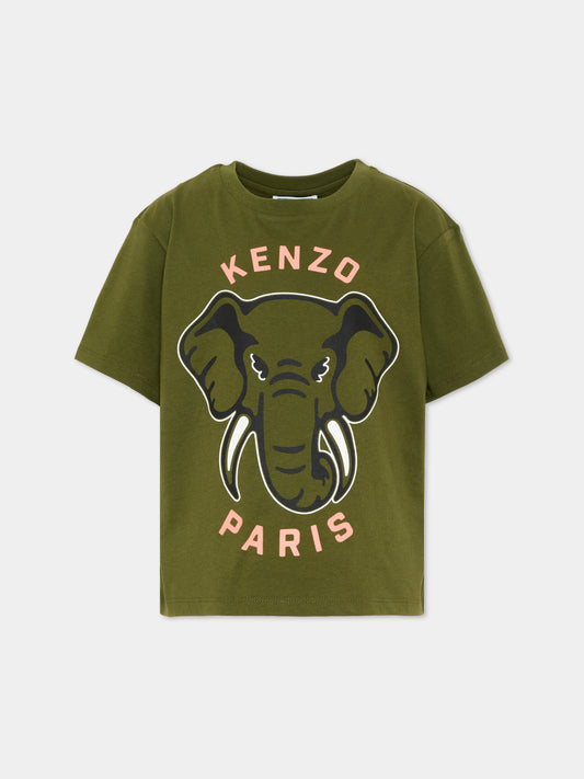 T-Shirt verde con elefante Kenzo per bambina,Kenzo Kids,K61803 64B