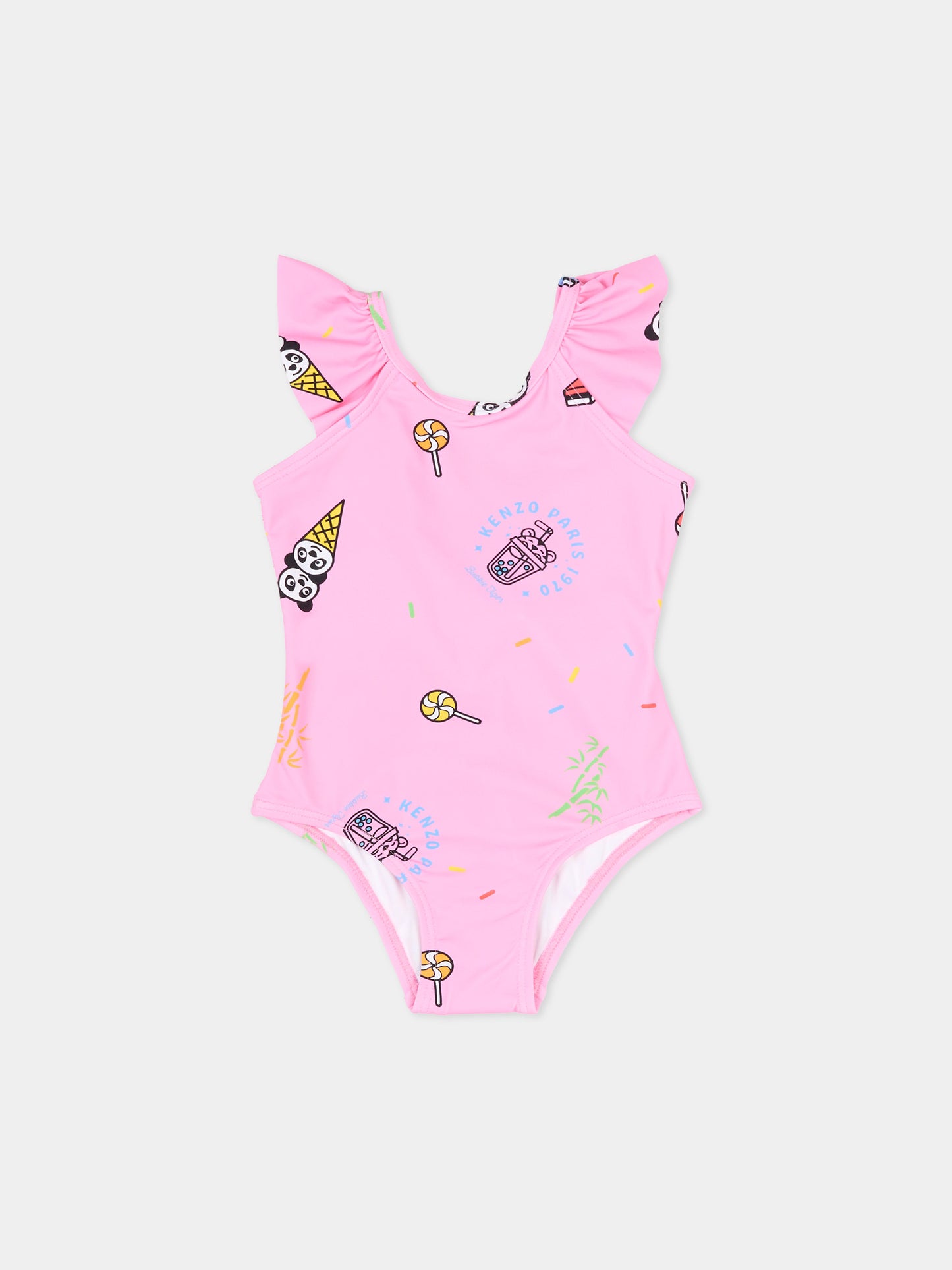 Costume intero rosa per neonata con stampa gelato,Kenzo Kids,K61814 47F