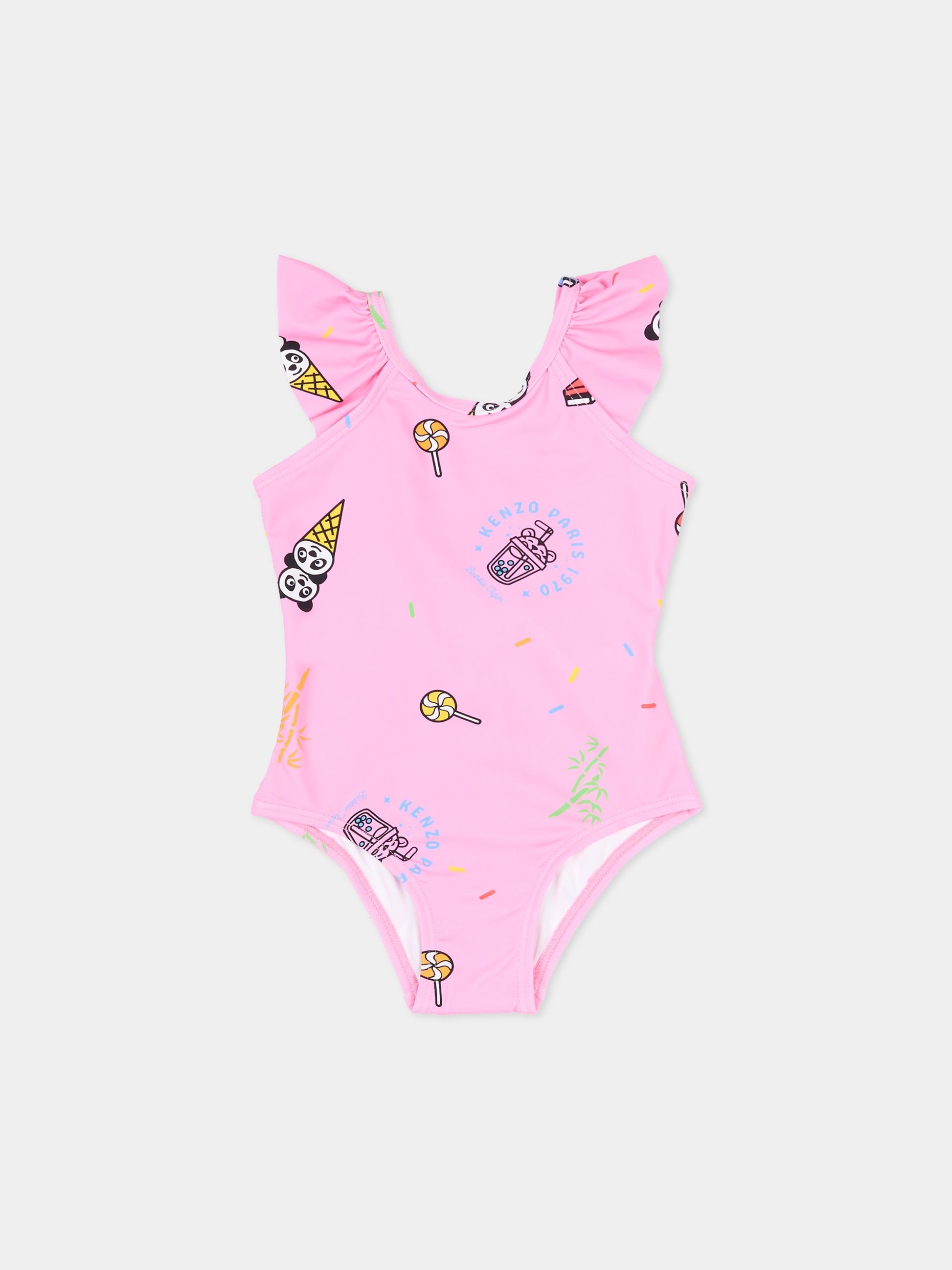 Costume intero rosa per neonata con stampa gelato,Kenzo Kids,K61814 47F