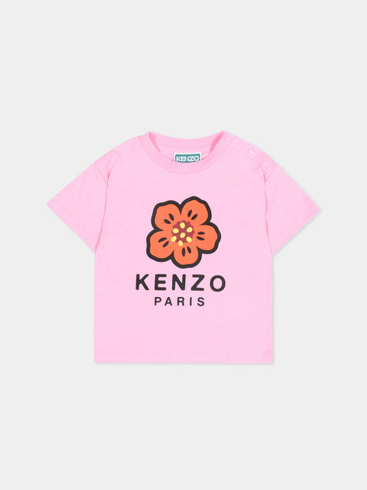 T-Shirt rosa per neonata con fiore Boke,Kenzo Kids,K61818 47F