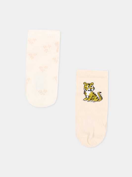 Set calzini beige per neonata con tigre,Kenzo Kids,K61824 C21