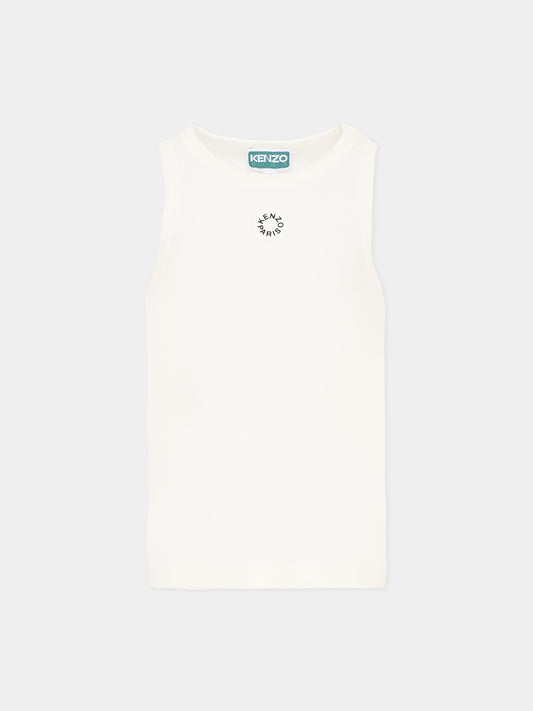 Canotta bianca per bambina con logo papavero,Kenzo Kids,K61880 117