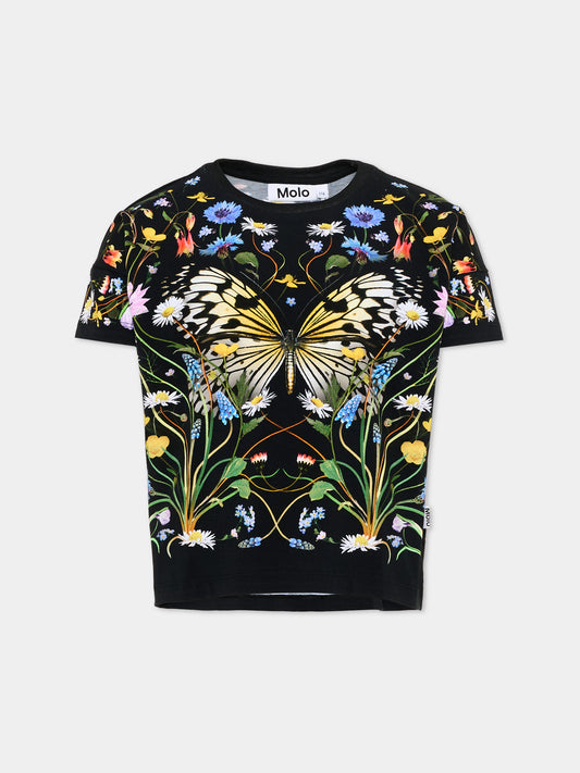 T-Shirt nera Raeesa per bambina con stampa floreale,Molo,2S26A209 5231