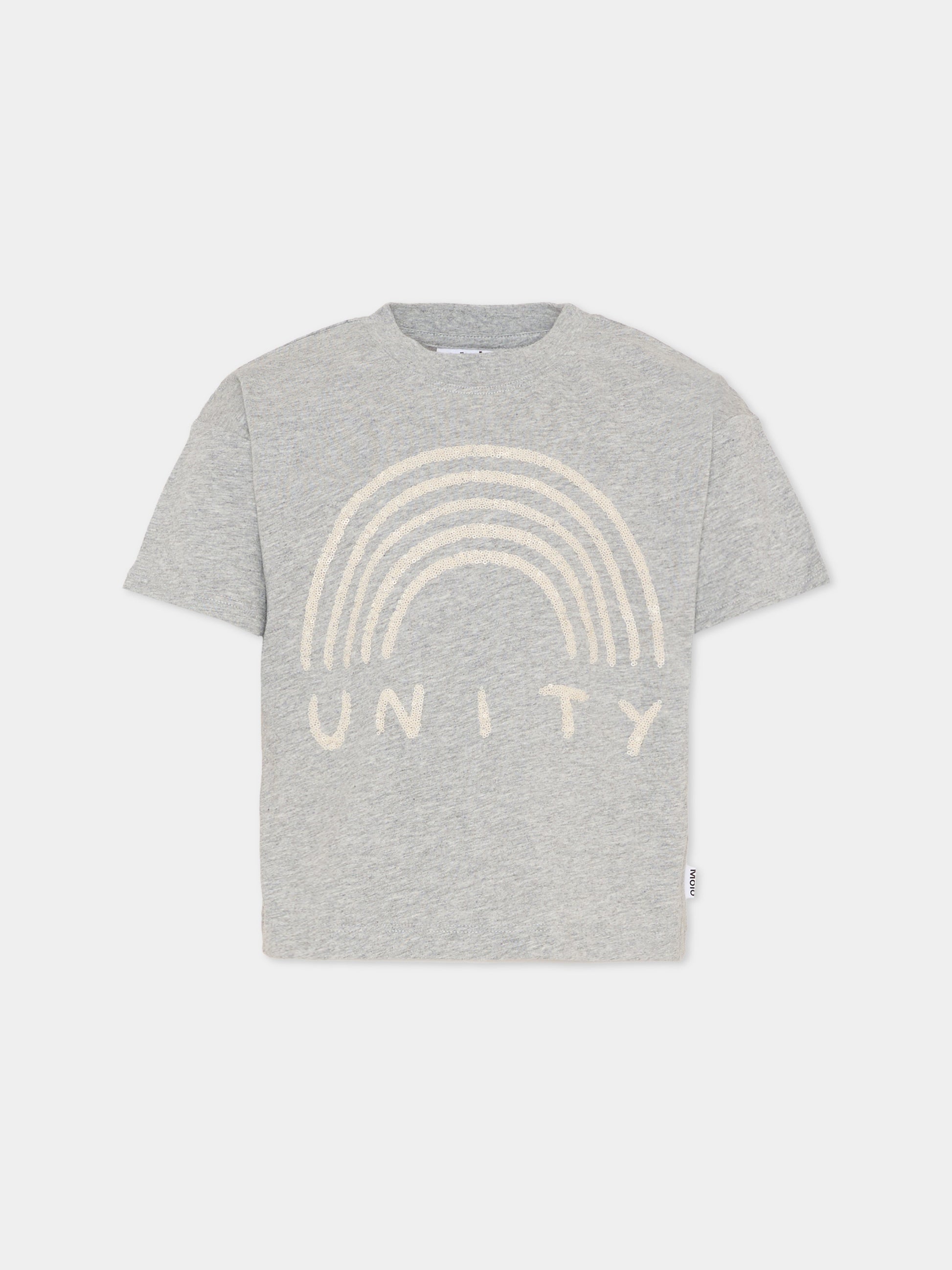 T-shirt Reinette crop grigia per bambina con arcobaleno,Molo,2S26A210 1046