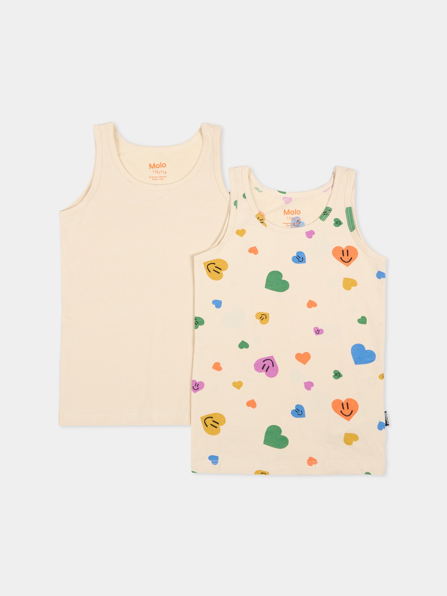 Set canottiere Jeanie beige per bambina con cuori,Molo,2S26Q801 9499