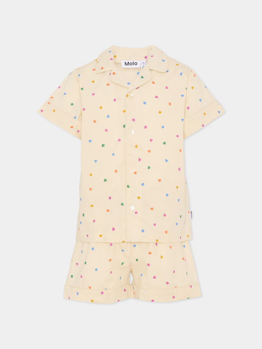 Pigiama Lexi beige per bambina con cuori,Molo,6S26R503 9537