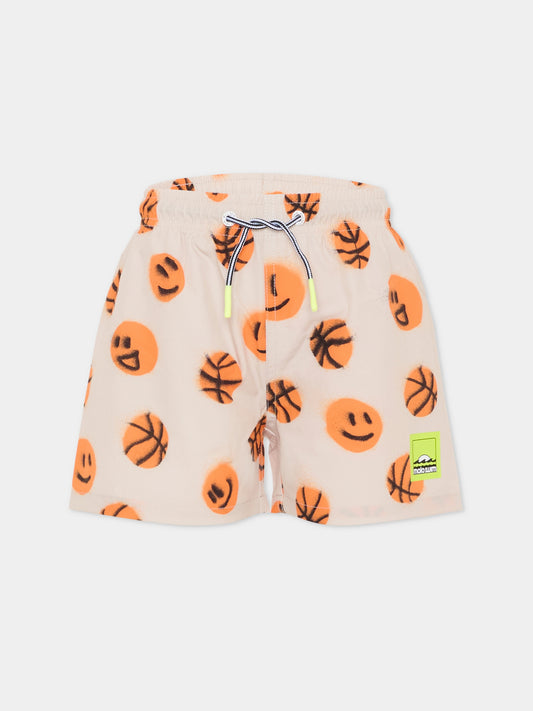 Boxer mare Niko beige per bambino con stampa smile,Molo,8S26P402 9531