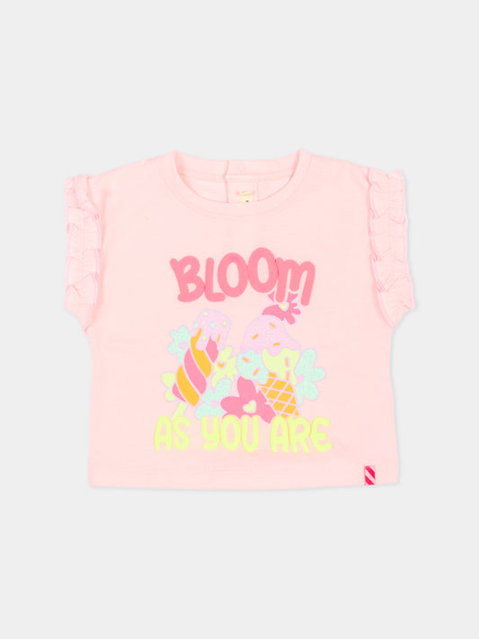 T-Shirt rosa per neonata con stampa glitter,Billieblush,U21776 44L