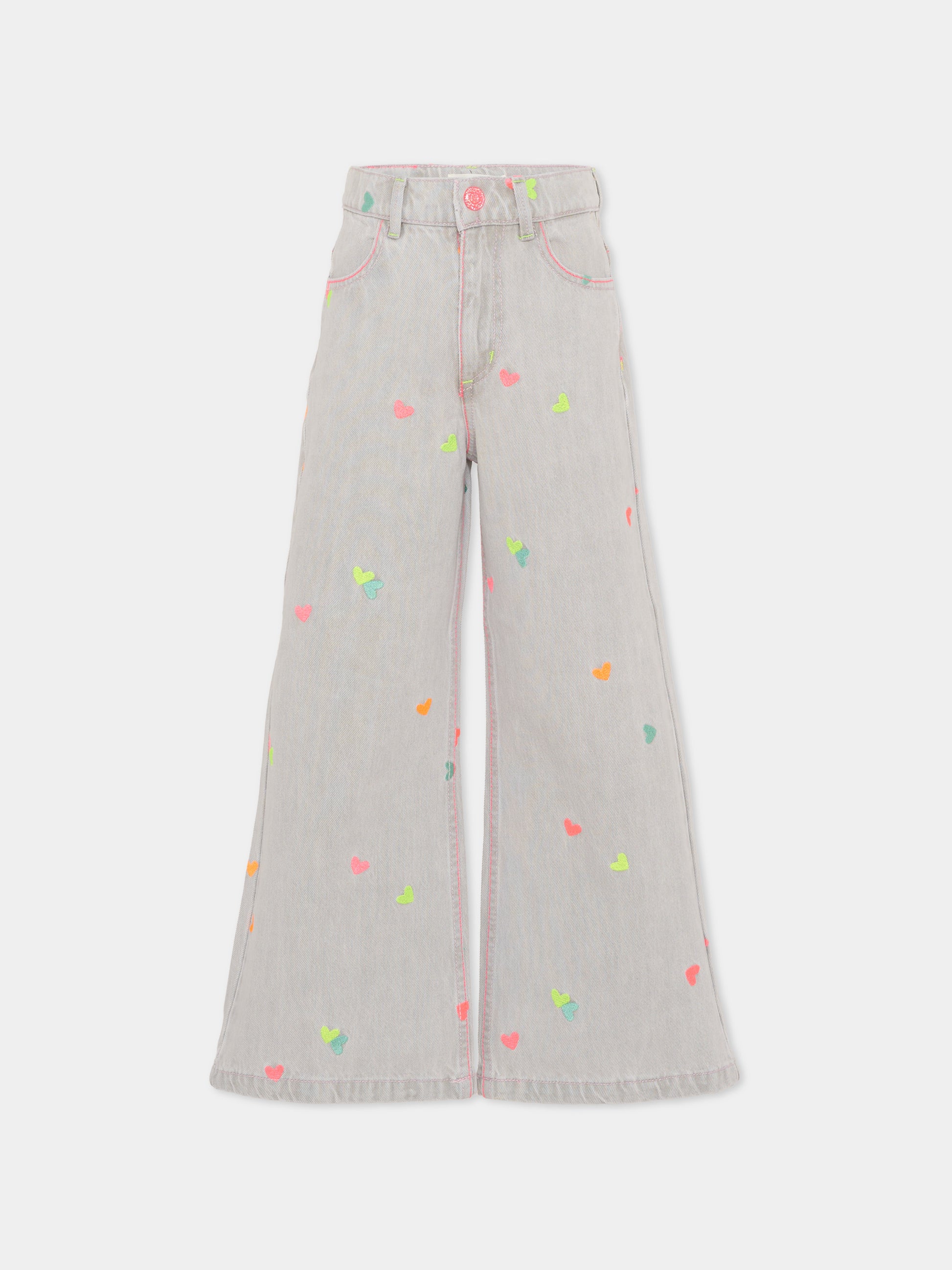 Jeans grigi per bambina con cuori ricamati,Billieblush,U21876 Z20