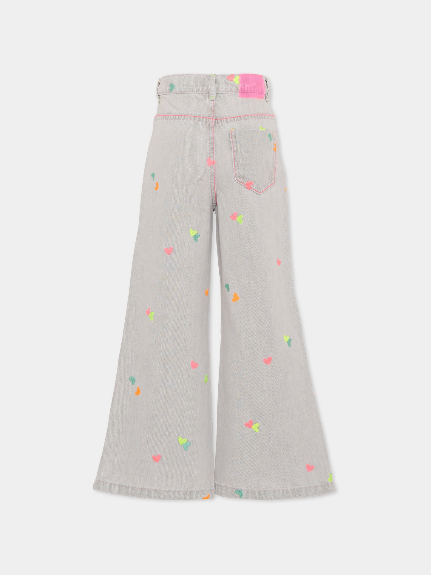 Jeans grigi per bambina con cuori ricamati,Billieblush,U21876 Z20