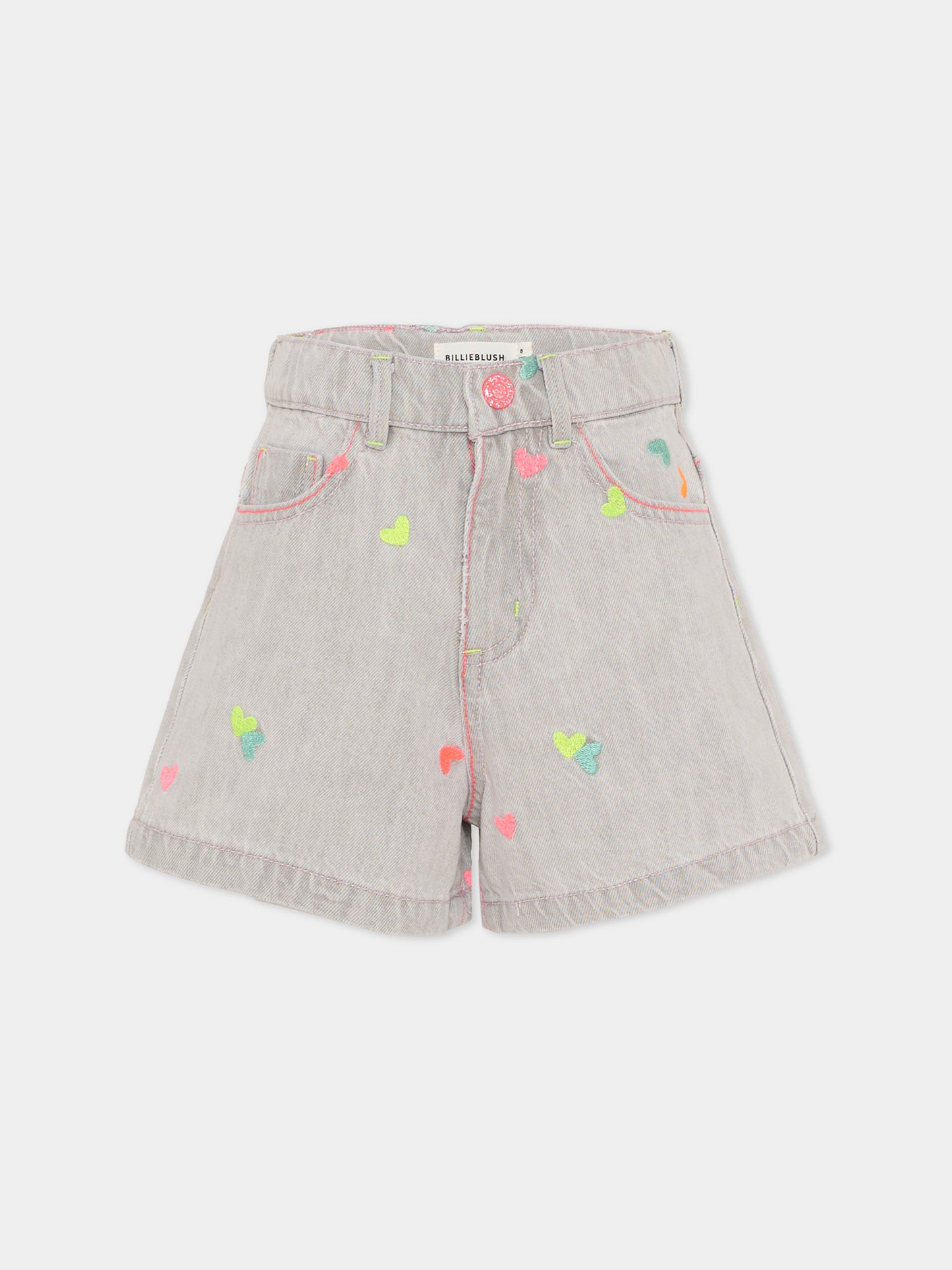 Shorts grigi per bambina con cuori ricamati,Billieblush,U21889 Z20
