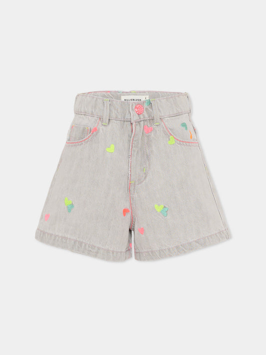 Shorts grigi per bambina con cuori ricamati,Billieblush,U21889 Z20