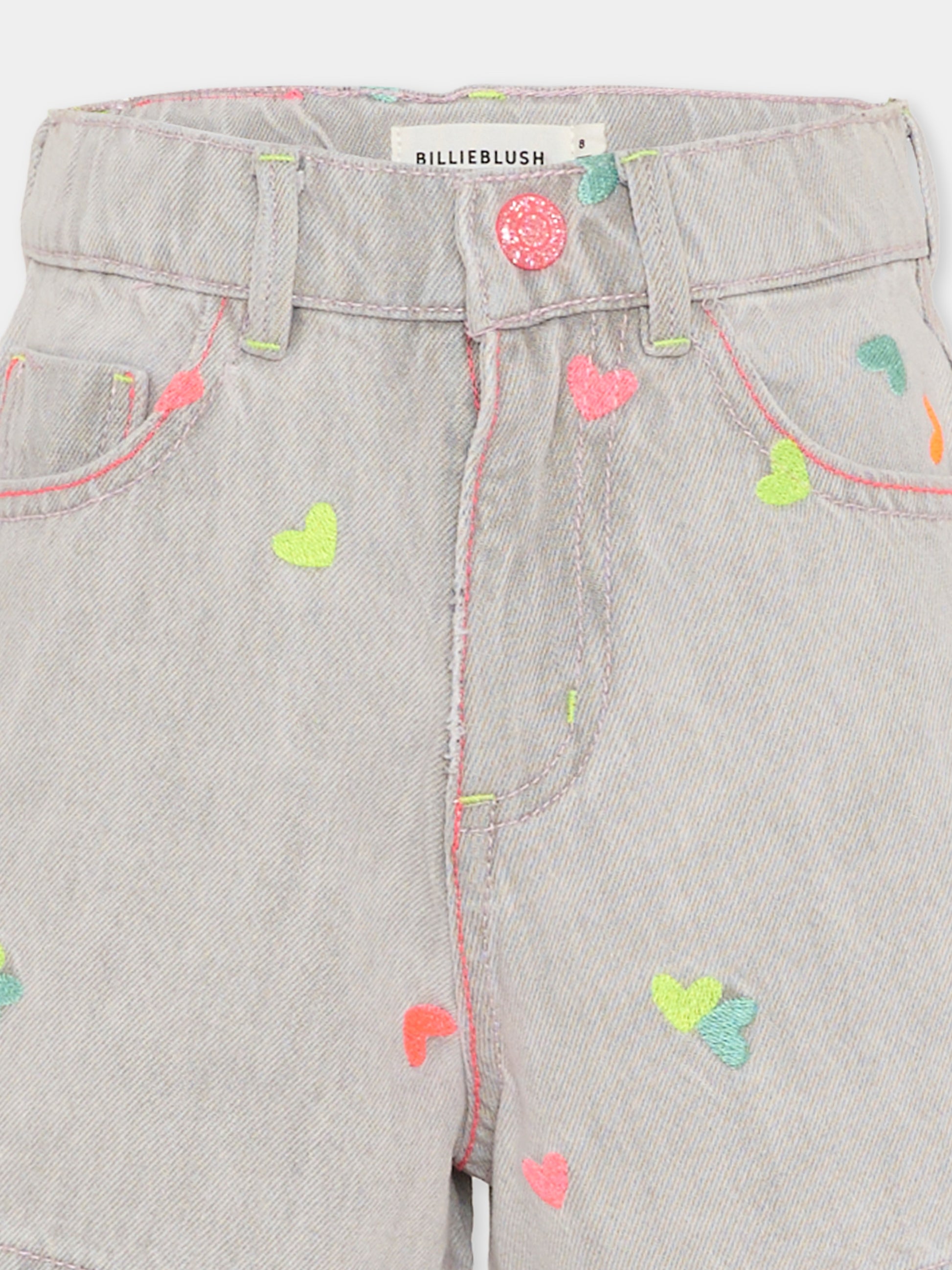 Shorts grigi per bambina con cuori ricamati,Billieblush,U21889 Z20