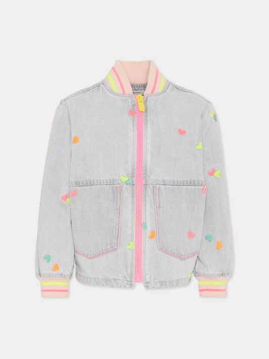 Giubbotto di jeans grigio per bambina con cuori,Billieblush,U21909 Z20
