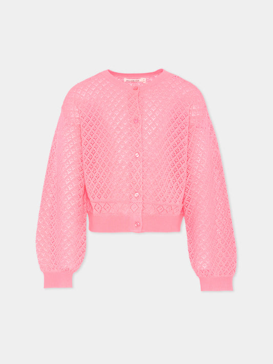 Cardigan rosa per bambina traforato,Billieblush,U21911 499
