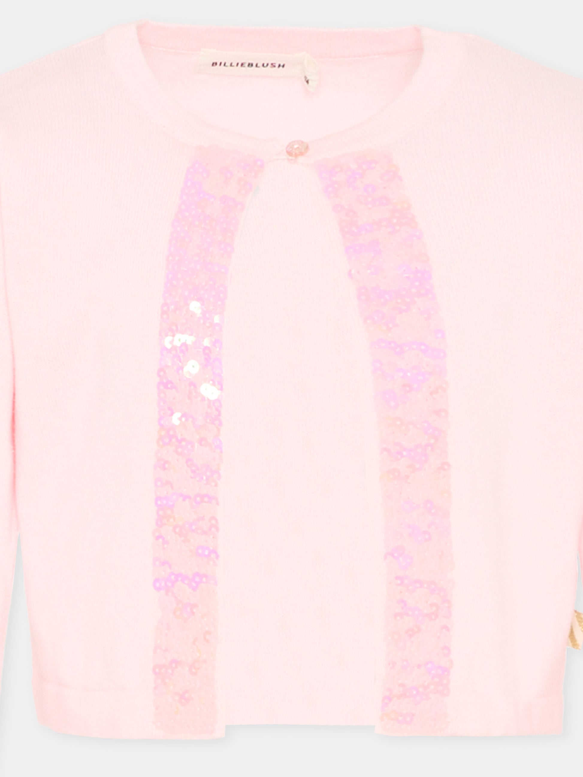 Cardigan rosa per bambina con paillettes,Billieblush,U21913 44L