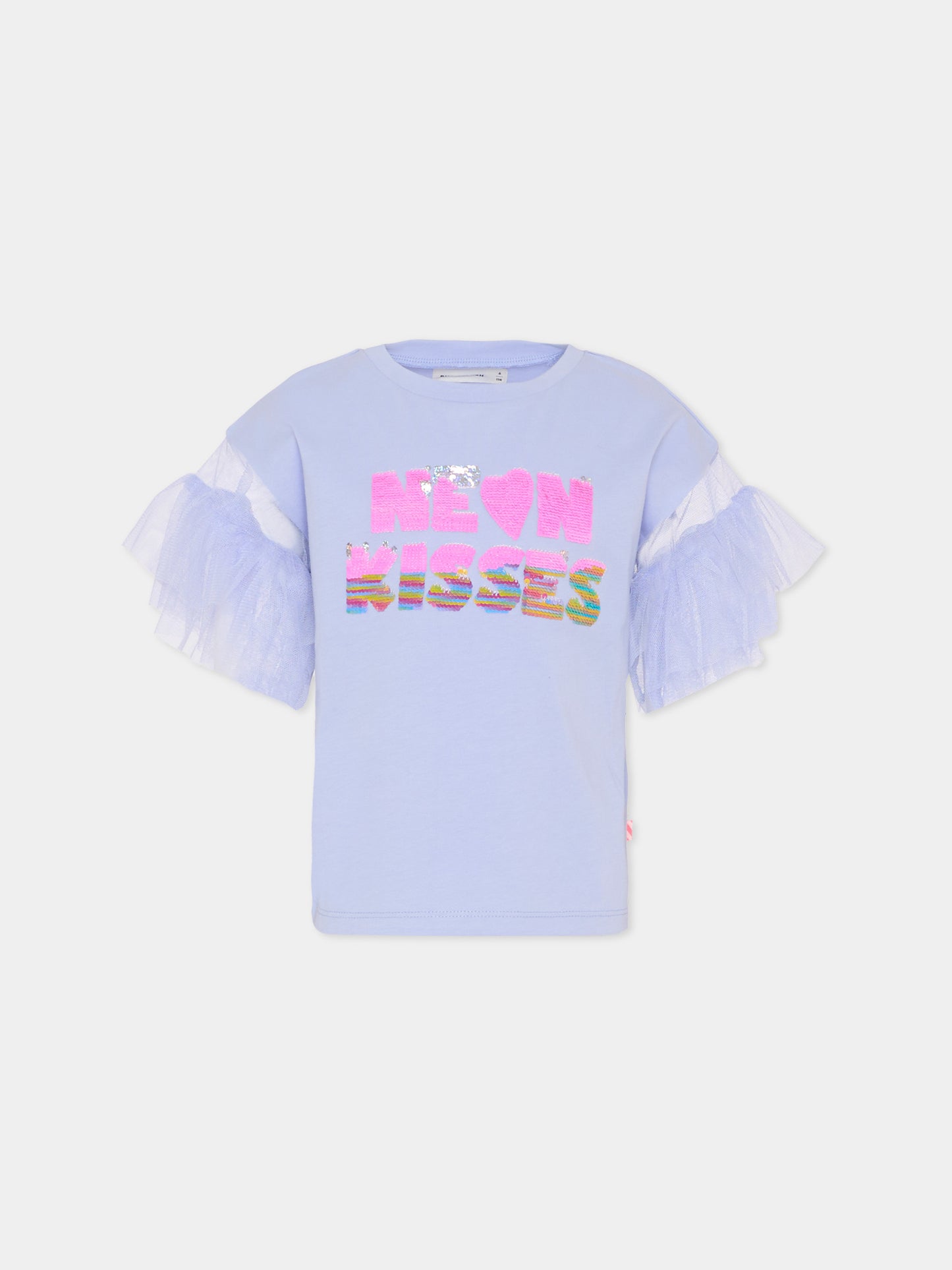 T-shirt lilla per bambina con scritta di paillettes,Billieblush,U21929 81S