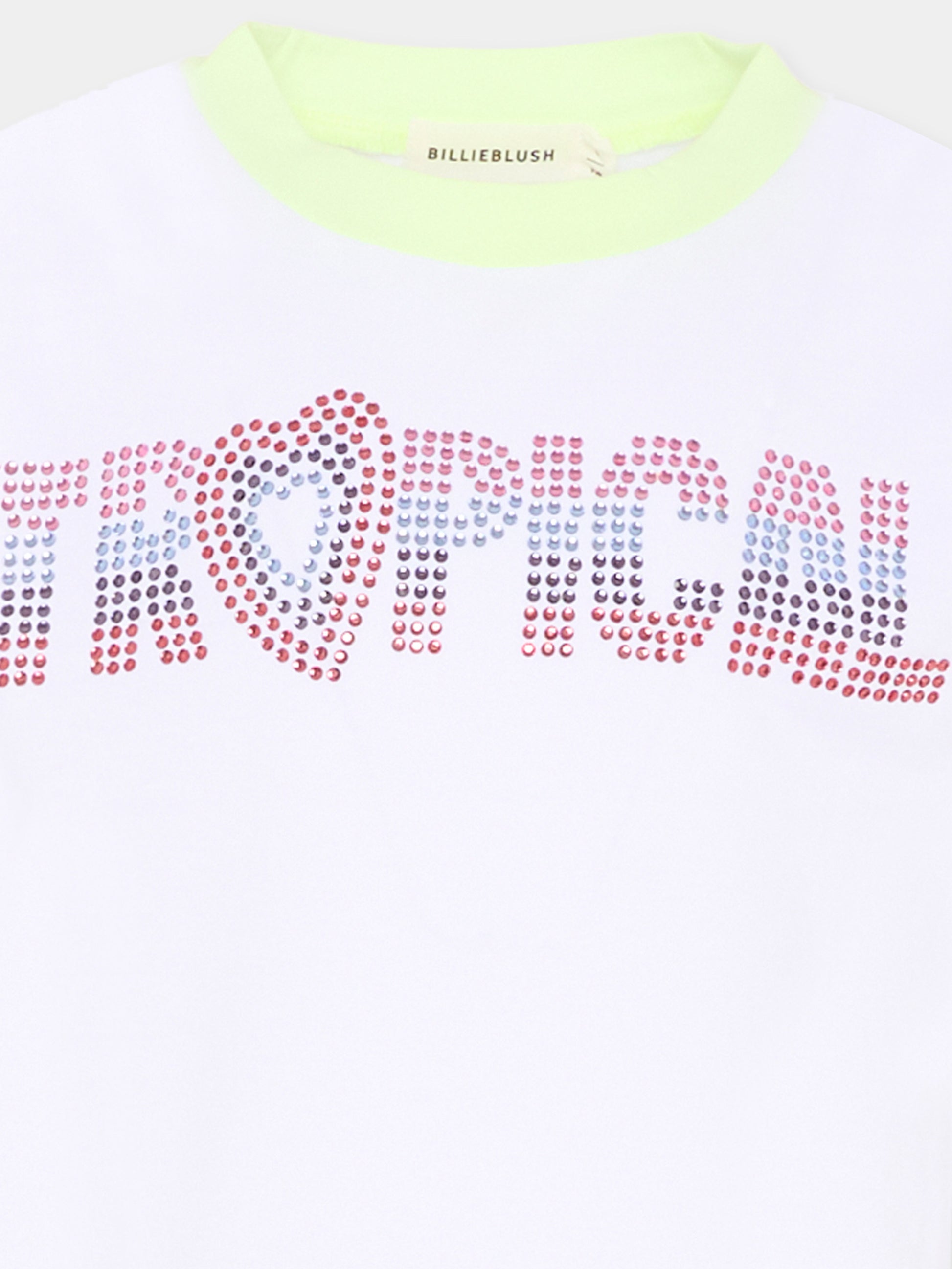 T-Shirt bianca per bambina con strass,Billieblush,U21933 10P