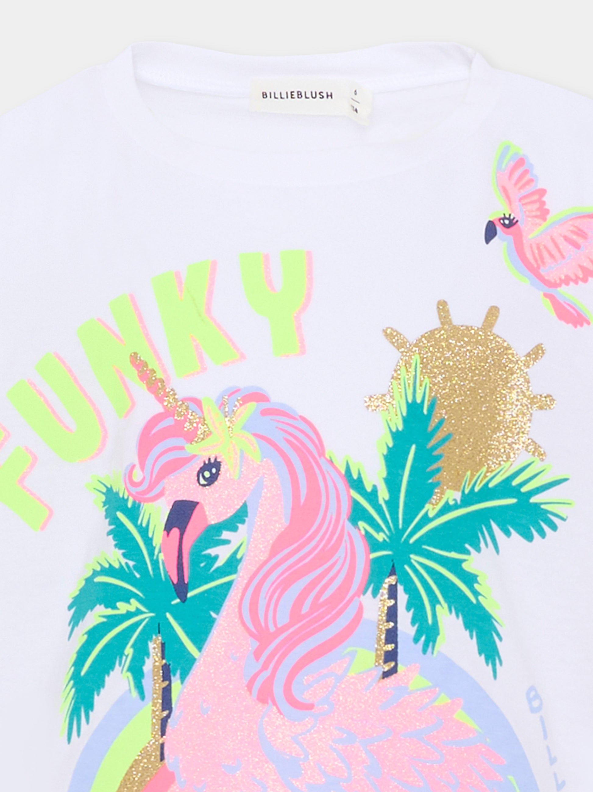 T-shirt bianca per bambina con fenicottero,Billieblush,U21940 10P